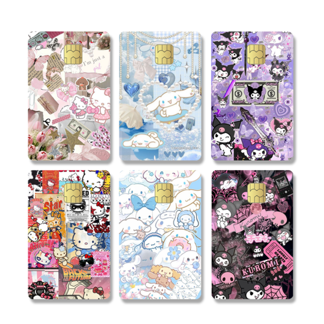 산리오 체크 카드 스티커 카드꾸미기 카드커버 스티커 신용카드 체크카드 교통카드 포장용품 생일선물 크리스마스 선물 카드리폼 카드스킨, 1개, 6. 블랙쿠로미 기본형