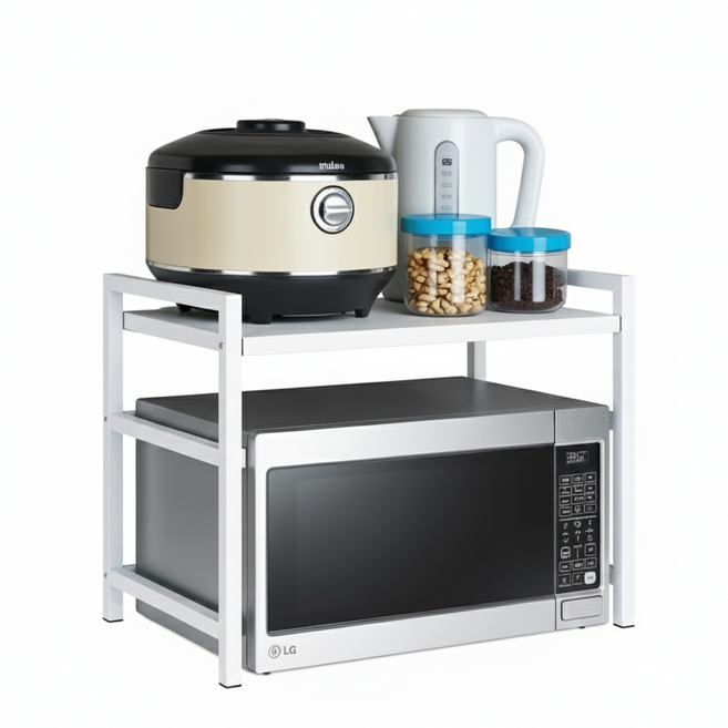 BOKICHI 너비 조절 전자레인지 선반, 1단 화이트, 1개