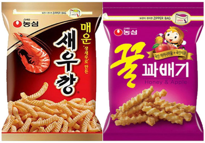 농심 꿀꽈배기 300g(1봉) + 매운 새우깡 400g(1봉) 지퍼 대용량, 1세트