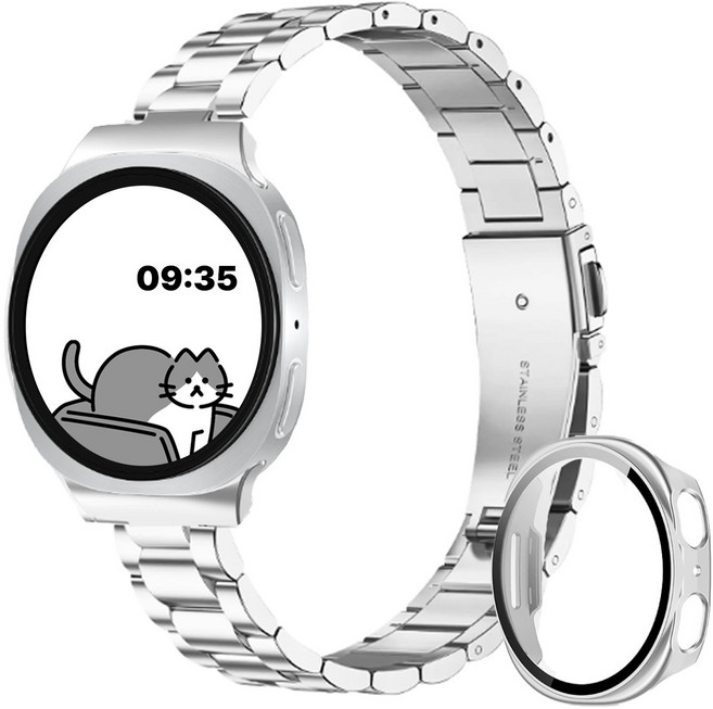 아이비온 갤럭시워치 슬림 메탈 스트랩 40 44 mm + 풀커버 케이스 세트, 퓨어실버, 1개