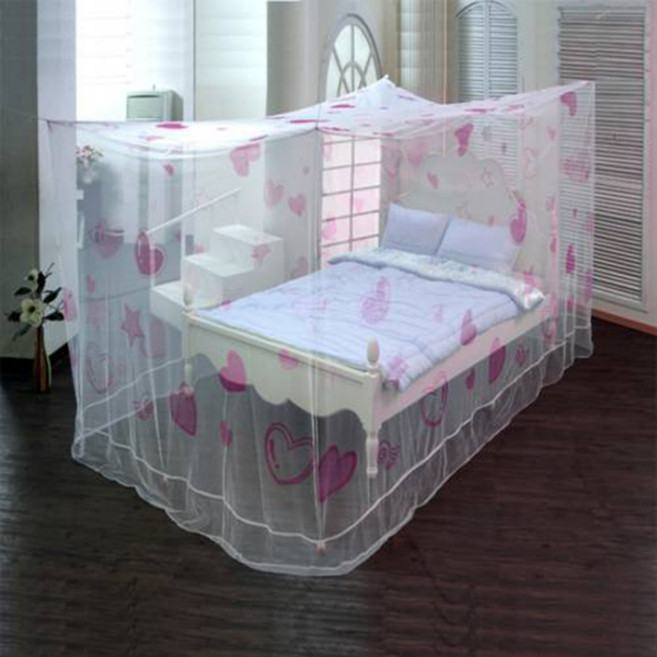 러브 하트 사각 모기장 싱글 더블 침대 모기장 텐트 야외 캠핑 방충망 200x180cm, 1개