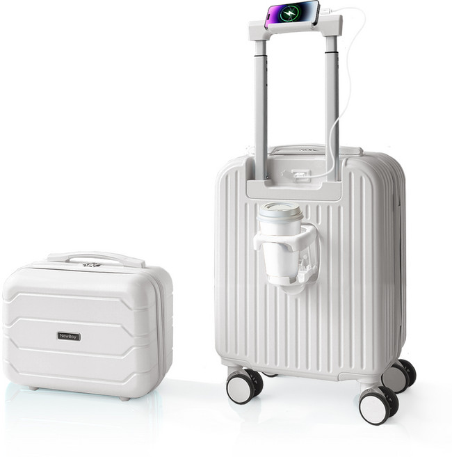 NewBoy 캐리어 14인치 18인치 초경량 USB 미니 기내용 캐리어 수납 주머니 대용량 패션 남녀 공용 흰색 블랙 분홍색 블루 옐로
