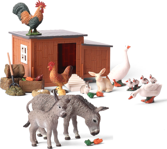 뮤고랑 미니 농장 플레이세트 PART1 스몰월드 피규어 당나귀 거위 토끼 닭장 울타리, 1개