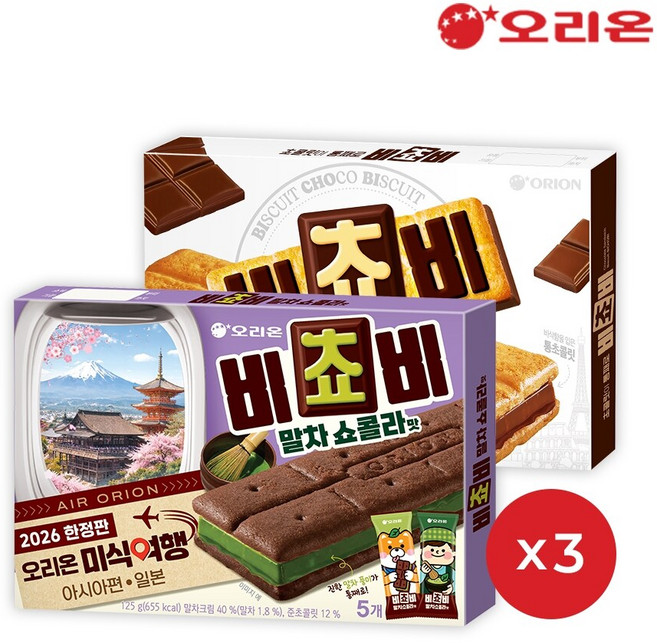 오리온 비쵸비 초코 3개 + 비쵸비 말차 3개, 6개