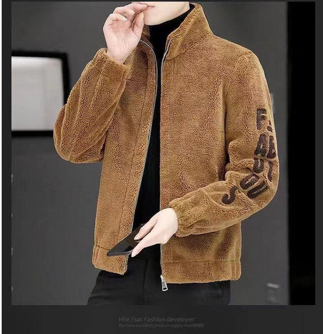 ANYOU 고급 기모 남자 뽀글이 코트 겨울 세미 오버핏 재킷