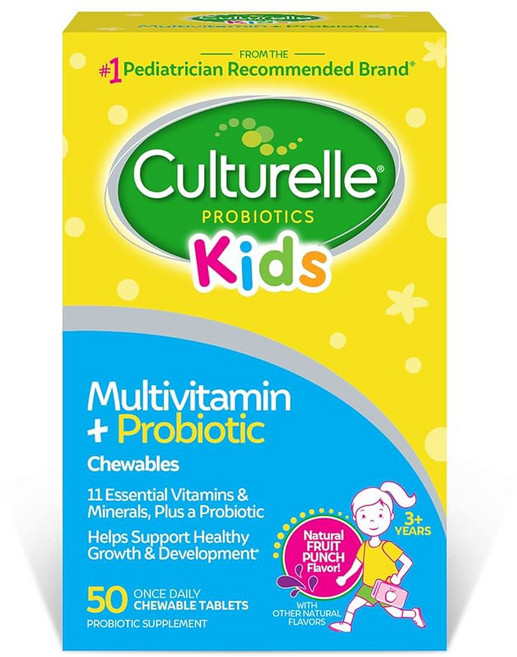 컬처렐 키즈 씹을 있는 멀티비타민 프로바이오틱스 3세 이상 50세 이상 소화기 건강 구강 건강 면역 지원 비타민 D3 아연을 포함한 11가지 비타민 미네랄 함유, Fruit Punch, 90 Count (Pack of 1), 1개