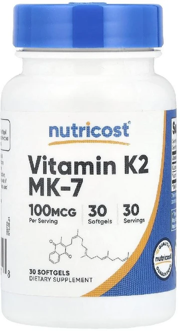 뉴트리코스트 비타민K2 MK7 100mcg 30소프트젤 메나퀴논 VitaminK2, 1개, 30정 - 쿠팡