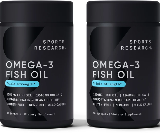 스포츠리서치 오메가-3 피쉬 오일 트리플 스트렝스 1040mg 소프트젤, 30정, 2개 - 쿠팡