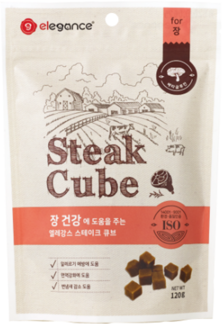 Elegance 장 건강에 도움을 주는 스테이크 큐브 강아지 간식, 닭고기, 120g, 1개