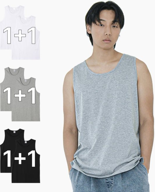 [1+1] A.O.B(AOB) 남성 스탠다드 레이어드 슬리브리스 이너 민소매 나시티 기본 면티