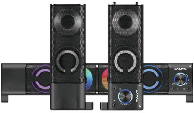 [TJCOMPANY] CAMAC 캐맥 RGB LED 라이트 블루투스 호환 USB방식 분리결합형 사운드바 PC 스피커 CMK-575, 블랙