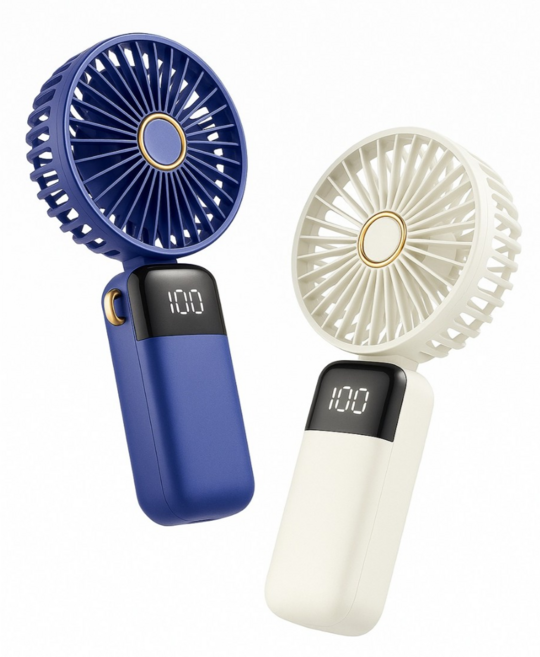 플로 미니선풍기 5단 조절 LED 미니선풍기 휴대용 탁상용 목걸이 핸디 선풍기, 아이보리