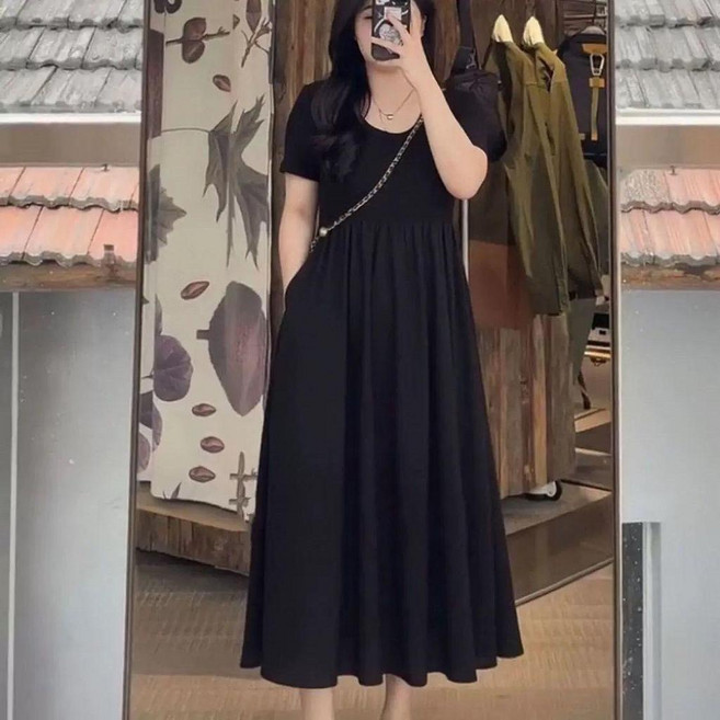 大碼垂感連衣裙 黑色 XL, 黑色,3xL 120.0150.0公斤