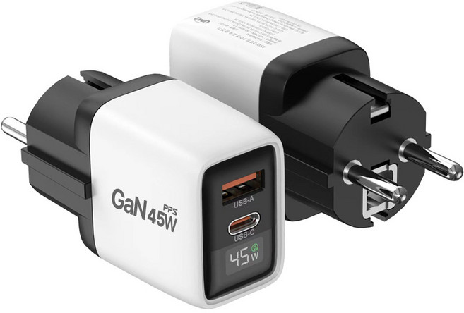 PD45W-LED 2포트 접지형 LCD 초고속 멀티 충전기 GaN PD PPS, 1개, 흰색