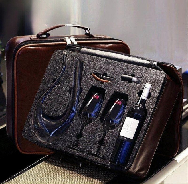 휴대용 와인잔 크리스탈 세트 글라스 가방 소믈리에 수납케이스 유리잔 전용파우치, 2병 와인잔 디캔터 와인