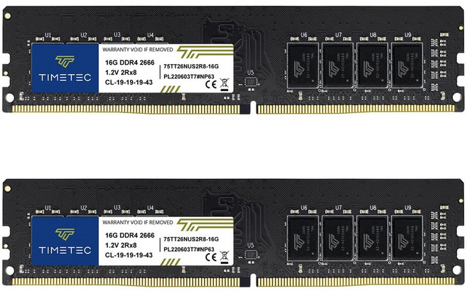 Timetec 32GB KIT (2x16GB) DDR4 2666MHz PC4-21300 Non-ECC 1.2V CL19 2Rx8 288 UDIMM RAM 언 버퍼
