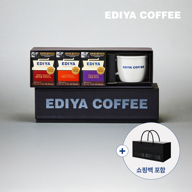 이디야 이디야 아메리카노 선물세트 + 쇼핑백, 1세트, 아메리카노 3종 + 머그 + 쇼핑백