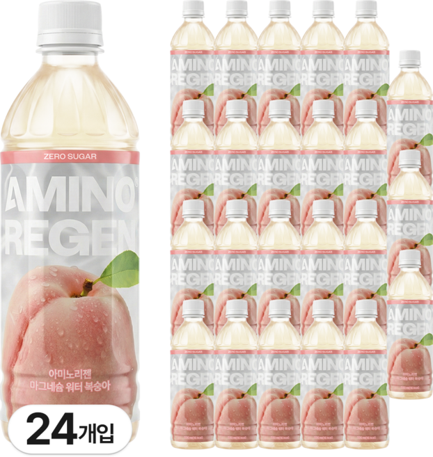 아미노리젠 마그네슘 워터 제로슈거 아미노산 복숭아맛 이온 음료, 24개, 500ml