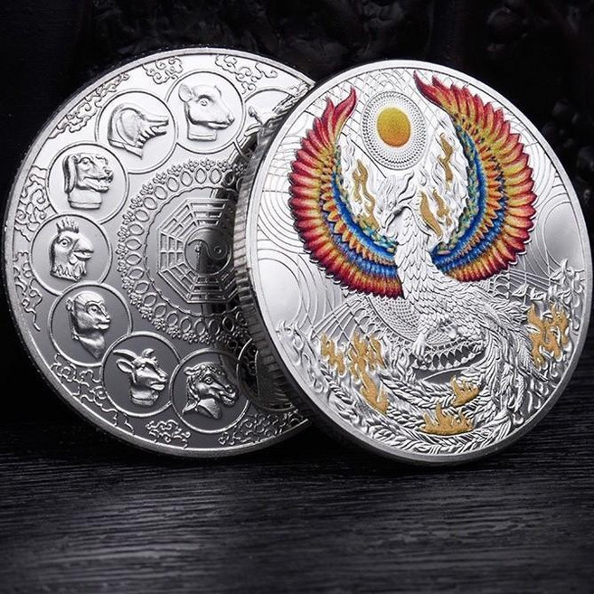 火燄神鳥紀念幣 十二生肖紀念章 創意紀念品 倖運幣, 銀色一枚 送保護殻, 銀色