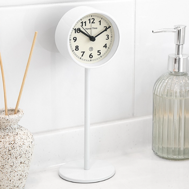 BS 무소음 스탠드 원형 알람시계 1개 알림 탁상용, 화이트