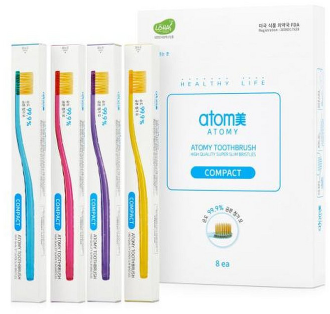 애터미 콤팩트 칫솔 8개입 부드러운모 항균모 슈퍼슬림모, 1개입, 8개