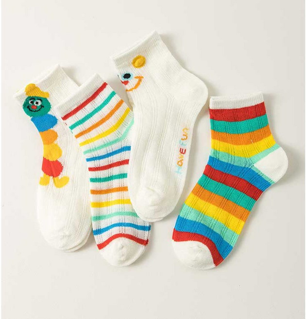 콩지키즈 유아동 무지개스마일 양말세트 4개1세트 유아 아동 남아 여아 어린이 키즈 주니어 초등학생 양말 세트 4켤레 4p 봄 여름