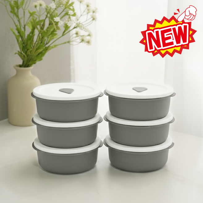 소노리떼 국산 실리콘 냉동밥보관용기 전자레인지 밥 소분 용기 밥팩 원형 400ml, 그레이, 6개