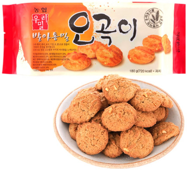 (우리밀농협) 발아통밀 오곡이 쿠키 우리밀과자, 1개, 180g