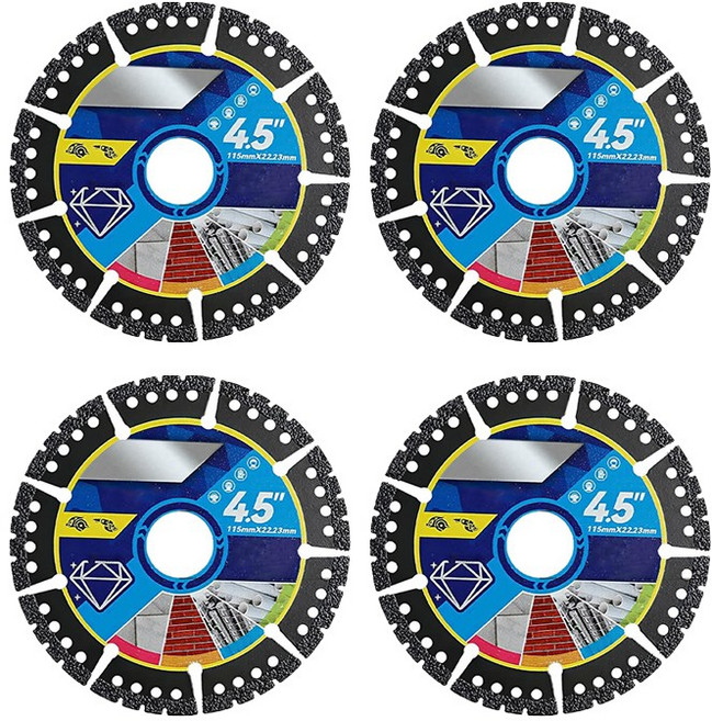 4.5인치 다목적 다이아몬드 터보 톱날 타일 콘크리트 금속 PVC 절단용, 4개