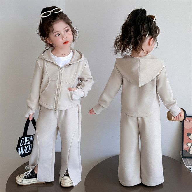 비비키드 여아 어린이 상의 하의 세트 봄 가을 세트 캐주얼 후드집업 긴팔 유아 앞절개 긴바지 상하세트 (LIANMAOWEIYITAO)