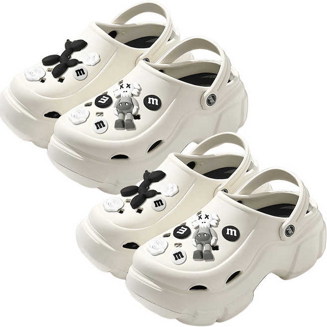 [1+1] 로로비 여성 통굽 7CM 키높이 샌들 슬리퍼 회사 사무용 여행용 파츠 장식