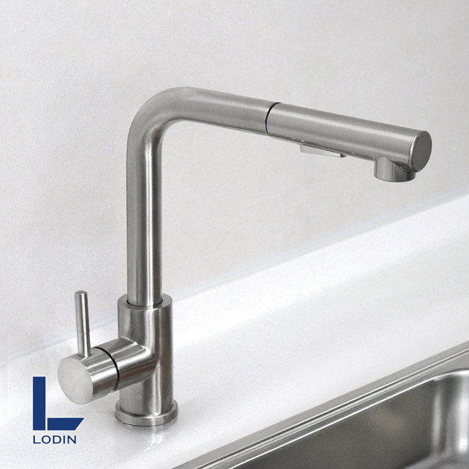 로딘 ㄱ자 싱크대수전 주방수전 무광 스텐 SUS304 씽크대 수도꼭지 교체 ODIN-262, 1개