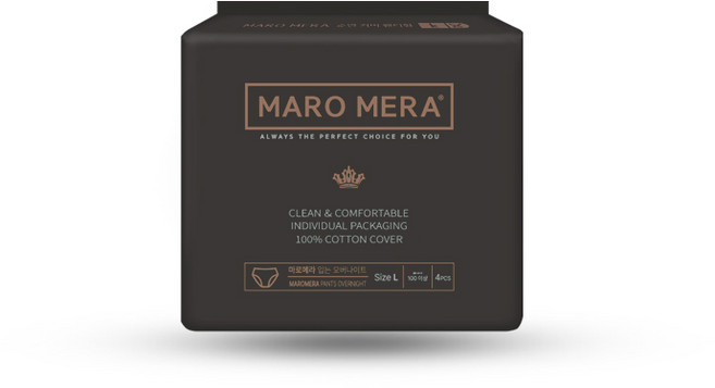 마로메라 순면 커버 생리대 입는 오버나이트 대형, 4매입, 6개
