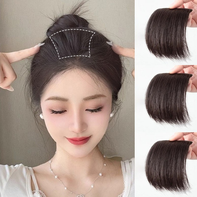 여자 앞머리 가발 100% 내츄럴 헤어피스 옆볼륨 헤어피스 3P세트, 3개, 10CM 내츄럴블랙