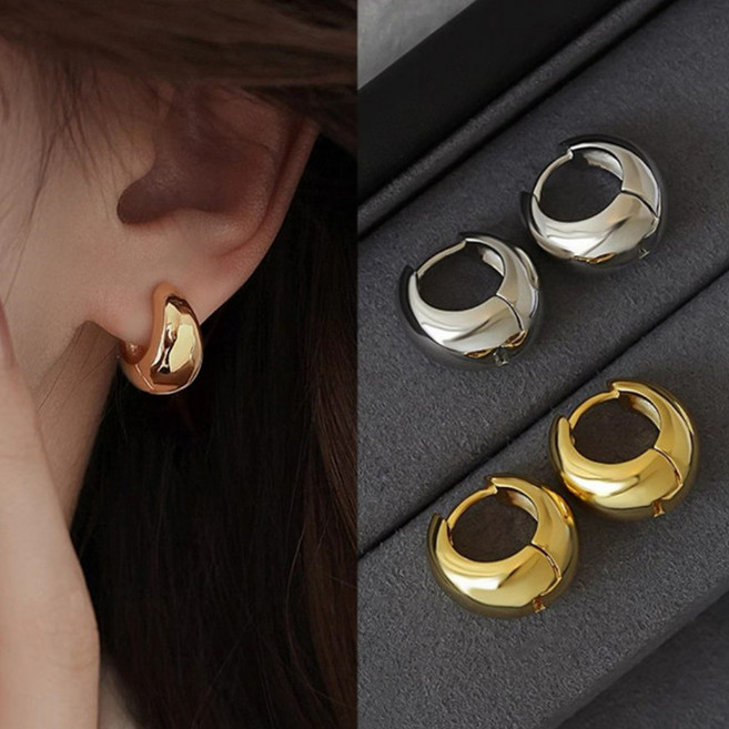 GemStone 1+1 골드실버 925실버침 원터치 물방울 볼륨링귀걸이 2종 세트