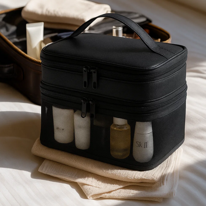 데일로엔 대형 매쉬 2단 메이크업 화장품 파우치 가방