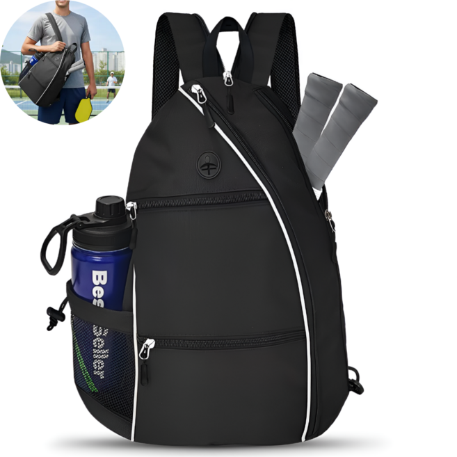 온새라핏 피클볼 패들 배드민턴 라켓 뉴 업그레이드 슬링백 백팩 겸용가방, 진블랙, 1개