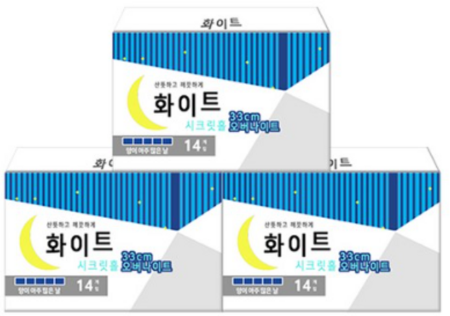 [최저가] 화이트 시크릿홀 울트라슬림 33CM 오버나이트 14P X 3팩, 14개입, 3개