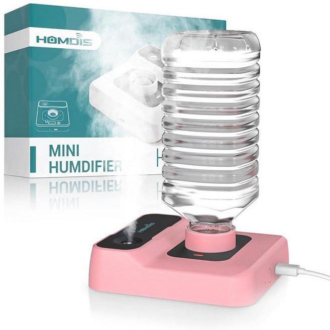 HOMDIS Portable Humidifiers for Travel Small Mini Humidifier with Auto Shut-Off Nightlight and S, Pink