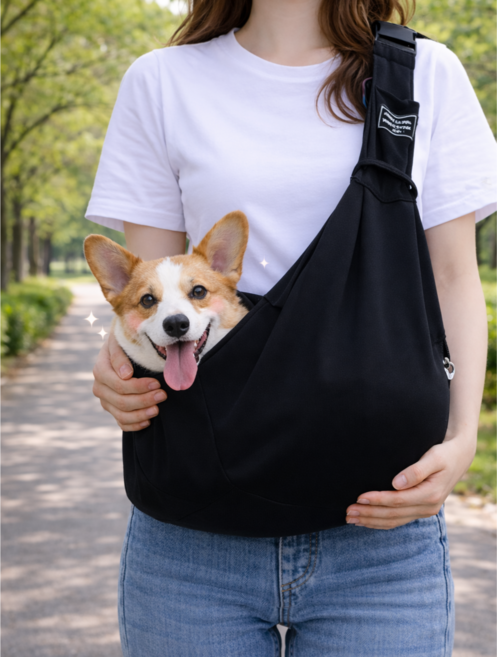 쿠비안 강아지 3세대 길이조절 포대기 슬링백 이동가방, 1개, 블랙