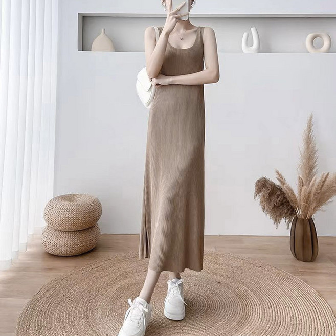 PLUS 원피스 슬림니트원피스 노래방용 슬림민소매원피스