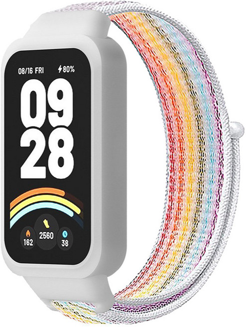 오네꼬네 샤오미 미밴드9 액티브 호환 일체형 스트랩 벨크로 나일론 찍찍이 밴드 시계줄, 1개, 레인보우