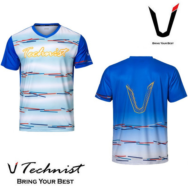 테크니스트 티셔츠 배드민턴 상의 반팔티 블루 화이트 23TT-86A53 남성 여성 남녀공용 커플 배드민턴복