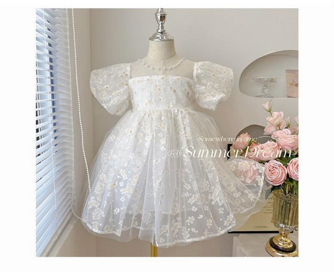 啾蒂家女童白色碎花蕾絲禮服 - 花童/畢業禮服洋裝