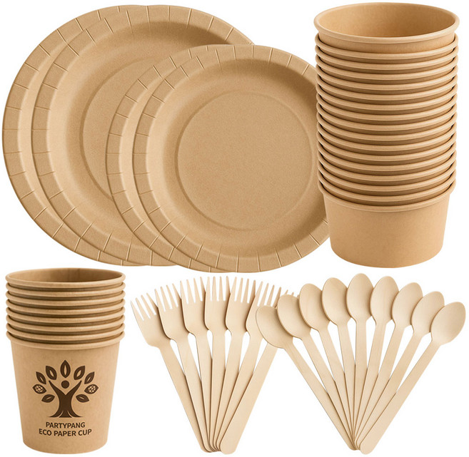 파티팡 캠프앤파티 6종 세트 / 일회용 종이 컵 접시 그릇 숟가락 포크 세트 생일파티 캠핑 피크닉 크라프트 테이블팩, 1개