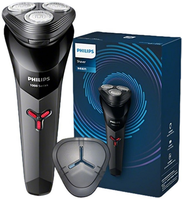 PHILIPS 飛利浦 1000 系列防水電動刮鬍刀, 三刀頭, 黑色, S1113/02