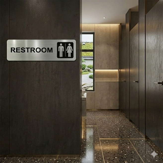 화장실 표지판 안내판 부착형 남여공용, 1개, RESTROOM