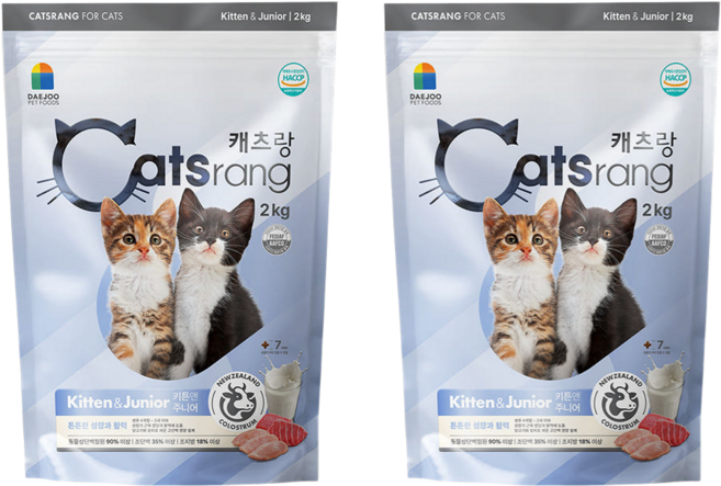 캐츠랑 키튼앤주니어 고양이 사료 키튼 아기고양이 사료, 2포, 2kg, 닭+참치