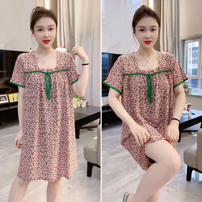 睡衣可外穿半袖睡裙女冰絲速幹家居服寬鬆大碼連衣裙