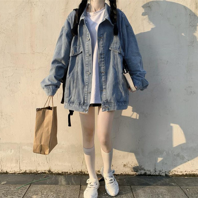 메이리앤 여성 오버핏 데님 청자켓 루즈핏 캐주얼 데일리 아우터